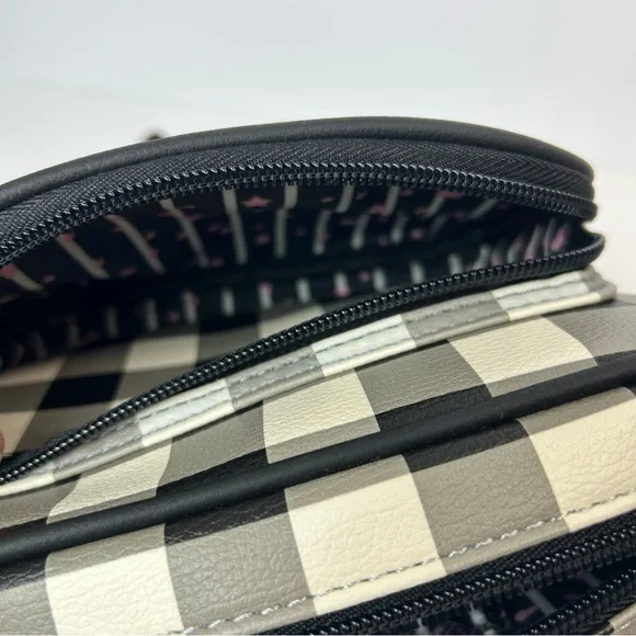 New Betsey Johnson Checkered Crossbody Bag with Pink Heart and Strawberry Charm - Picture 8 of 8